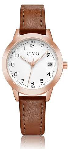 CIVO Analog Lederarmband Armbanduhr Damen: Mode Business Damenuhr | Klassische Formelle Uhren mit Datum für Beruf & Alltag - Elegant Geschenke für Geburtstag und Jahrestag