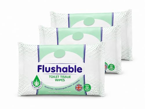 Flushable Toilet Wipes – Ultra Soft Moist Toilet Tissue with Aloe Vera & Vitamin E, Biodegradable, Vegan & PETA Approved, Gentle for Sensitive Skin, 3 x 40 Packs (120 Wipes Total)