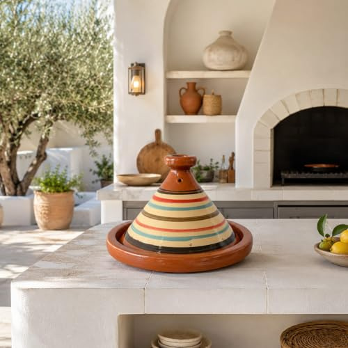 Tajine XL 35 cm en terre cuite peinte à la main – Casserole traditionnelle marocaine + eBook gratuit 0107261115