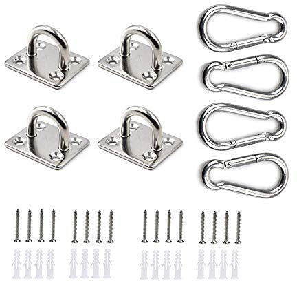 HOMPER M6 4Stück Edelstahl Karabiner und Augplatte mit Öse, für Decksplatte Sonnensegel Decken Wand Befestigung Haken,mit Schrauben