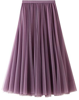Damen Rock Sommer Langer T¨¹llrock A-Linie Faltenrock 83cm L?nge Kn?chellang Hoher Bund Schick Maxirock Elastisch Taille, Hellviolett
