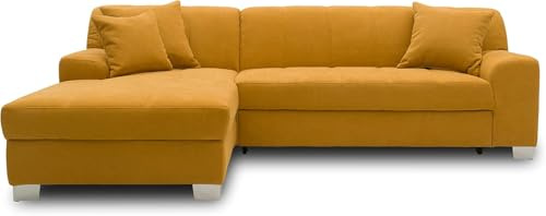 DOMO. collection Ecksofa Capri, Sofa in L-Form, Longchair links mit Schlaffunktion, Couch, Polsterecke, Eckcouch, Schlafsofa 239 x 152 x 75 cm (BxTxH), mango (gelb) | Longchair links mit Schlaffunktion im klassischen Design mit Chromfuß, komfortable L-Form, 239 x 152 x 75 cm (BxTxH)