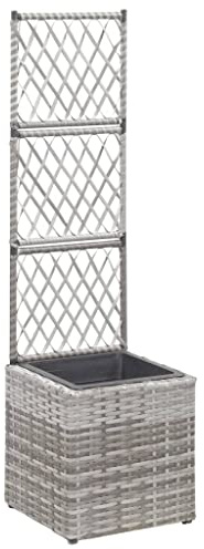 vidaXL Hochbeet mit Rankgitter 1 Topf Pflanzkübel Pflanzkasten Blumenkübel Gartenspalier Spalier Rankhilfe Rankkasten 30x30x107cm Poly Rattan Grau
