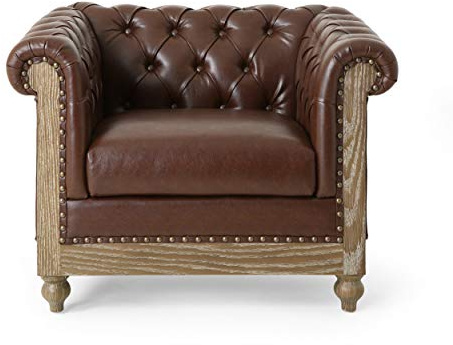 Christopher Knight Home Castalia Club Chair, Dark Brown + Natural 33.5D x 39W x 28H Inch