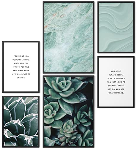 Papierschmiede® Mood Poster Set Green Resistance, Bilder Wohnzimmer Deko Schlafzimmer, 2x DIN A4 und 4x DIN A5, Marmor Kaktus Kunst Grün - Wandposter ohne Rahmen