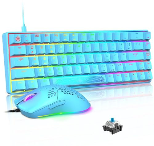 LexonElec 65% Kit Mouse E Tastiera Pc Meccanica Gaming Keyboard 12000 DPI Honeycomb Traspirante RGB LED USB Type C Con Filo Retroilluminata Blue Switch Staccabile QWERTY Per Gamer Windows Mac