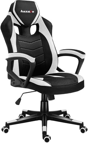 huzaro Force 2.5 Ergonomischer Bürostuhl, Gaming Stuhl, Computerstuhl | PC Chair Zocker Gamer - Höhenverstellbar drehbar mit Wippfunktion - bis 140 kg - Stoff - Weiß