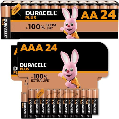 DURACELL Plus AA & AAA Batteries (Combo pack of 48) – Alkaline Batteries 1.5V – With POWER BOOST Actives – 0% Plastic Packaging – 10-Year Storage – MN150/ MN2400
