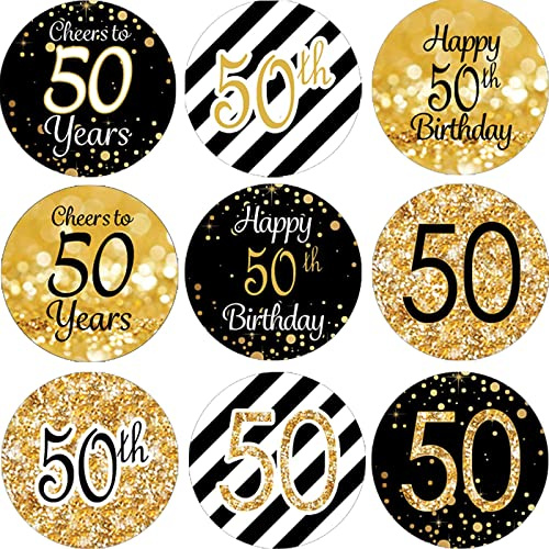 216Pcs 50.Geburtstag Aufkleber Geburtstag Sticker Jahrestag Etiketten Runder Aufkleber für Geschenk-Verpackung Gastgeschenk Hochzeit Mitgebsel Feier Party Dekoration
