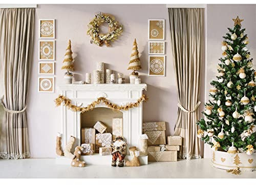 Aoihrraan Toile de Fond de Noël 3x2m - Arbre, Cheminée, Chaussettes, Cadeaux - Rideaux Salon Intérieur pour Photographie, Nouvel An, Fête, Enfant, Anniversaire - Accessoires Studio Photo