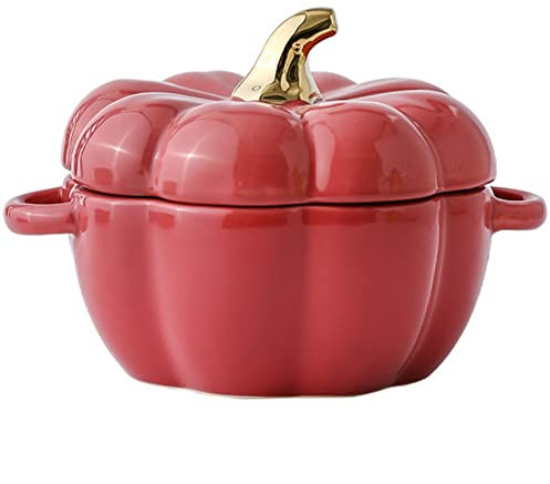 OnePine 450ml Cuenco de Porcelana, Linda Forma Creativa de Calabaza Cuencos de Cereales, Tazones Desayuno con Tapa para Cereal, Ensalada, Sopa, Arroz, Postre