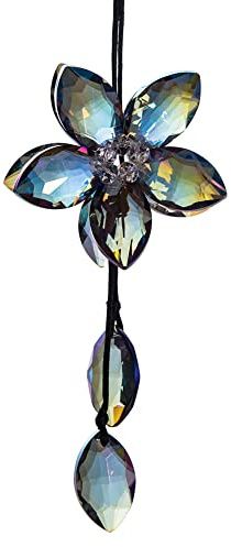 Uposao Kristall Auto Anhänger Deko,Kristall Blume Sonnenfänger Auto Rückspiegel Hängen Auto Spiegel Ornament Zubehör Glitzer Strass Rückspiegel Charms Dekoration Zubehör für Frauen Männer,Bunt