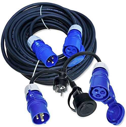 Set di cavi da campeggio, 25 m, cavo di prolunga/alimentazione in gomma + 2 adattatori CEE 230 V H07RN-F 3G2,5 IP44 3 x 2,5 mm, 230 V, 16 A, IP44, Schuko a CEE