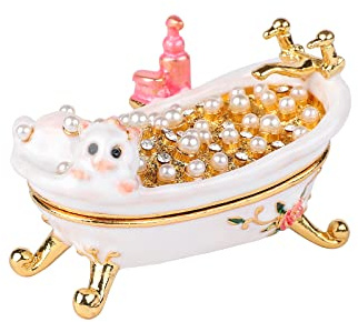 FASSLINO Pearls Bathtub Trinket Box Hinged Enameled Hand-Painted Ornaments Decorative Craft Gift for Home Decor