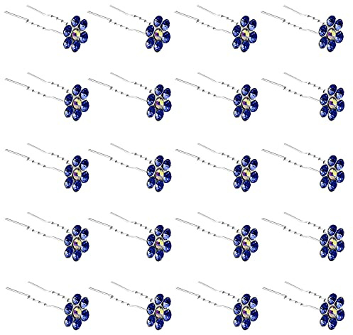 ZOUIQSS 20 Pack (Navy) Kristall Blume Haarnadeln Strass Haarspangen für Braut Hochzeit Frauen Haarschmuck Zubehör,mit durchsichtigem Behälter