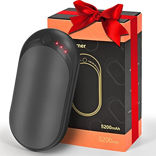 Calentador de Manos Recargable USB Power Bank 5200mAh, Calienta Manos Electrico de Bolsillo Portatil Calentadores de Manos Reutilizables (Negro)