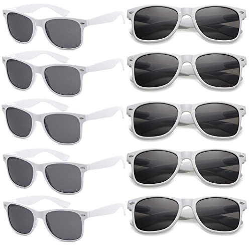 FSMILING 10 Stück Party Sonnenbrille Set Lustige Partybrillen weiss Retro Sonnenbrille Weiß Party Brille Set Für Herren Damen
