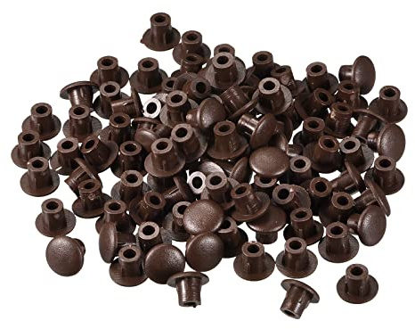 sourcing map Screw Hole Plugs, 5mm(3/16) Dia PP Snap in Shelf Button Flush Type Caps for Furniture Cabinet Cupboard, Dark Brown 96 Pcs