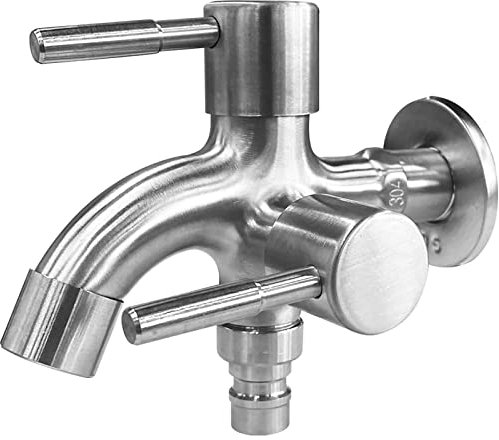 HEZHU 1/2 Zoll Premium Doppel Wasserhahn Universal Doppel Auslaufhahn Doppelventil Schlauchanschlüsse Doppelwasserhahn Kugelhahn für Garten, Waschmaschine, Regentonne, mit 1/2 Anschluss Ausgängen (L)