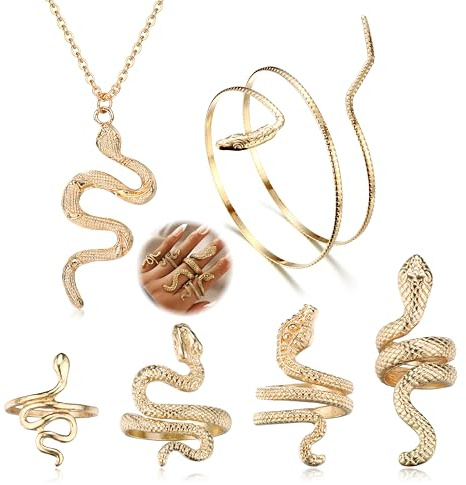 Morfetto Joyería de Serpiente Pulsera de Serpiente Brazalete de Brazo de Serpiente Anillos de Serpiente Conjunto de Collar de Serpiente Accesorios de Serpiente Joyería de Serpiente para Mujer Oro