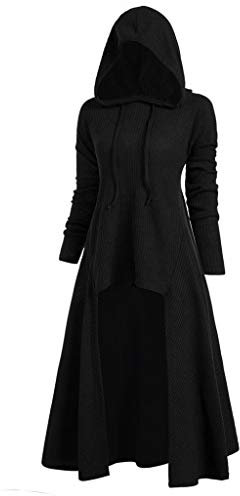 Mittelalter Kleid Damen mit Kapuze, Gothic Kleid Damen Vintage,Halloween Kostüm Damen Umhang Cape Strickkleid Robe Kleider Renaissance Viktorianisches Mittelalterliches Kleid für Karneval Cosplay