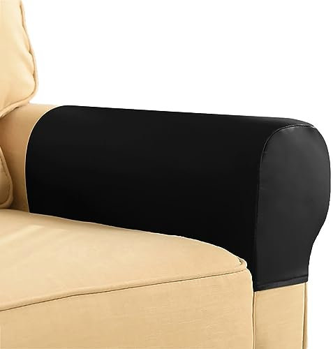 ZHULONGRUSHUI Weiche Stretch-Armlehnenbezüge, PU-Leder-Armbezug, wasserdichter Sesselbezug für Stühle und Sofas, Möbelschutz, Armbezug für Liegestuhl, 2 Stück (schwarz)