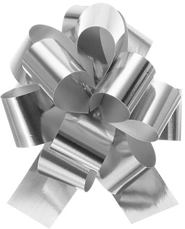 QUARKZMAN 10 Stück Große Geschenkschleife, Bunt Geschenk Schleife, Ziehschleife ø 10cm Dekoschleifen für Auto Dekor geschenkdekoration Hochzeit Geburtstag Verpackung Weihnachten (Silber)