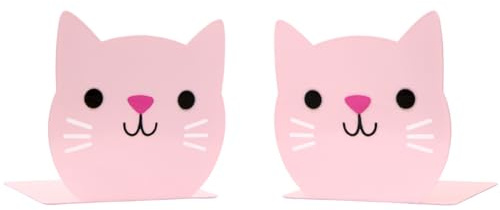 Härlig Rosa Katt Barn Bokstöd - Student Tecknad Metall Kontor Skrivbord Skola Bibliotek Dekoration Bokhylla Bokorganiserare för Jul Födelsedag Tillbaka Till Skolan Gåva