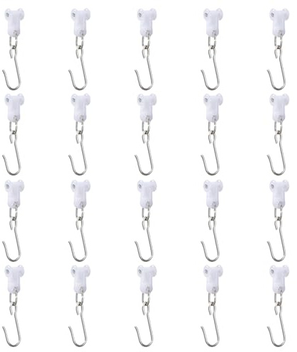 Stainless Steel Curtain Hooks with Dual Wheel - Curtain Track Hooks for Ceiling and Room Divider, 20 Pack