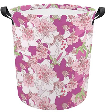 Laundry Basket Rhododendron Pink Pattern Large Clothes Hamper Portable Folding Washing Bin Folding Washing Storage Bin, For Bedroom, Living Room, Utility Room
