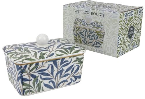 Lesser & Pavey - Burriera in ceramica con coperchio, grande burriera per tutti i tipi di cucina, burriera per burro di tutte le dimensioni – William Morris, Willow Bough