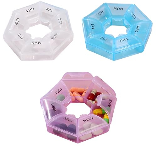 Tablettenbox 7 Tage, 3 Stück Pillendose Tragbarer Runden Pillendose Medikamentenbox 7 Tage, Dauerhaft Mini-Spender Wöchentlicher, Klein Tabletten Wochenbox für Medikamente Vitamine