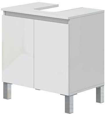 PEGANE Meuble de Salle de Bain sous évier 60 cm avec 2 Portes Coloris Blanc - Longueur 60 x Profondeur 40 x Hauteur 63 cm