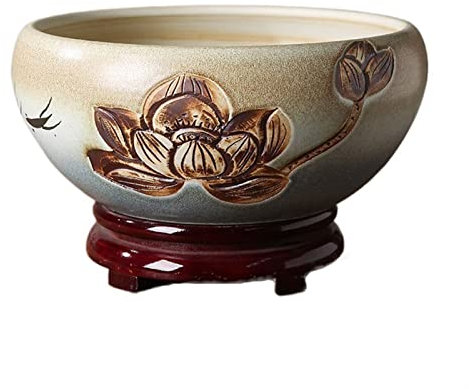 Blumentöpfe für den Innen- und Außenbereich, exquisiter Keramik-Blumentopf, Bodenloses Loch, Hydrokultur-Pflanze, einfache Dekoration, Lotus-Topf, Aquarium-Pflanztopf (Größe: niedrige Basis)