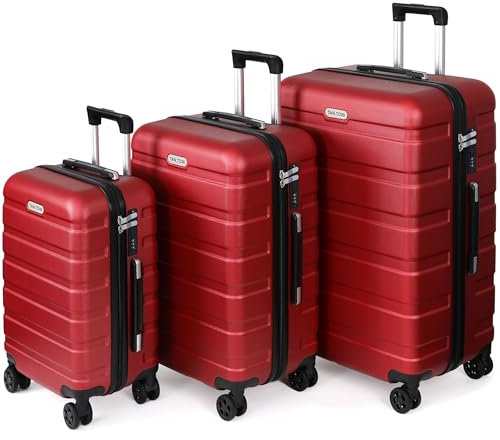 TANTOMI Koffer Set 3 Teilig Hartschale, Kofferset, Gepäck-Sets Koffer & Trolley Handgepäck, Reisekoffer mit Passwortsperre, Hartschalenkoffer Suitcase mit 4 Rollen(Rot, 3 Stück)