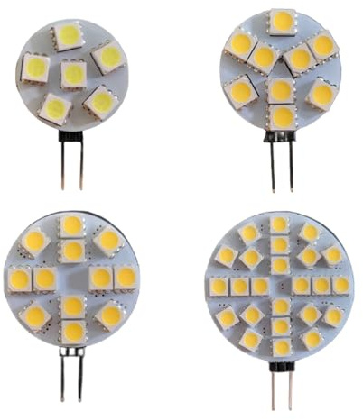 ADZJOY 5/10pcs G4 LED Round Range Hood Bulb Pin Light Bulb SMD5050 1W 2W 3W DC12V LED Boat Light Energy Saving Round Chip Light(White light,5pcs 24LED-3W)