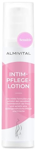 ALMIVITAL Intim-Pflege-Lotion 200ml mit Aloe Vera, Kamille & Hamamelis – Beruhigend & Feuchtigkeitsspendend bei Rötungen & Juckreiz speziell nach der Rasur im Intimbereich – keine Zusatzstoffe