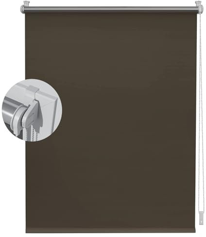 Thermorollo Ohne Bohren Klemmfix 50 x 70 cm Sichtschutz Und Sonnenschutz, Fensterrollo Seitenzugrollo Maßgeschneiderte Größe Rollo für Tür & Fenster, Braun