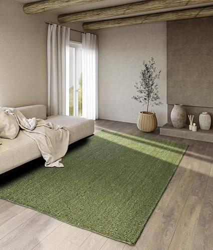 Villeroy & Boch Rosalie Jute-Teppich, handgewebt und umweltfreundlich, für Wohn-, Schlaf- und Esszimmer, Boho-Stil, Grün