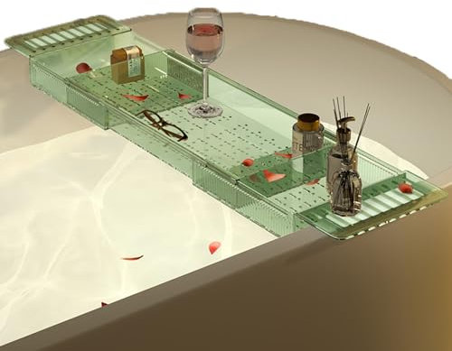 Generisch Verstellbarer transparenter Badewannenablage-Caddy für Badeutensilien, ausziehbar 56 80 cm, ideal zum Ordnen von Badezimmer-Gadgets
