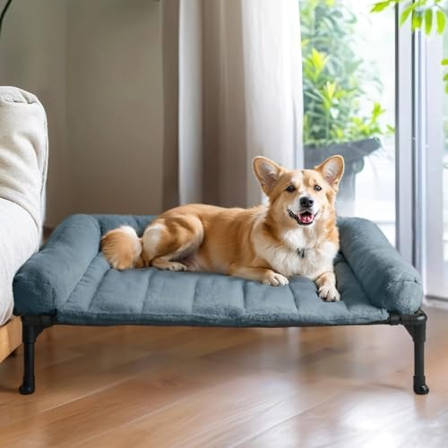 Veehoo Raised Elevated Dog Bed -Fluffy Removable Bolster for Medium Dogs