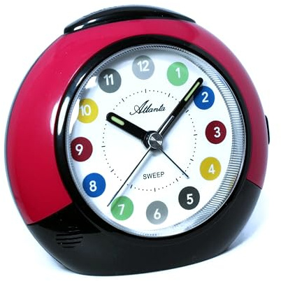 Atlanta Kinderwecker ohne Ticken Leisegang Quarz Licht Snooze - 1526/8 (Rot)