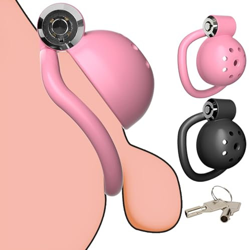 Gabbia di castità uomo con 5 anelli curvi di diverse dimensioni, piccola gabbia per il pene con chiusura one-touch per un facile bloccaggio, gabbia per il cazzo SM bondage slave sex toys (Pink)