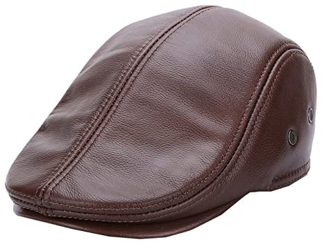 Warme, weiche Herren-Mütze aus Rindsleder, Flache Ivy-Cap mit warmen Ohrenklappen, Herbst-Malermütze für den Außenbereich, für Ehemann und Vater,Braun1 L