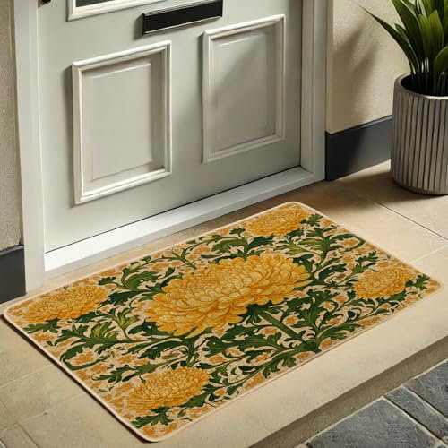 Fußmatte mit Herbstblumen, gelbe Chrysanthemen, Fußmatte für Außen- und Inneneingang, Herbstdekoration, Gummi, wasserdicht, rutschfest, staubabsorbierend, leicht zu reinigen, 73 x 43 cm
