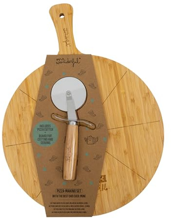 Mr. Wonderful - Set para hacer pizzas con el mejor de los papás: el mío - Incluye tabla de madera circular y un cortapizzas metálico
