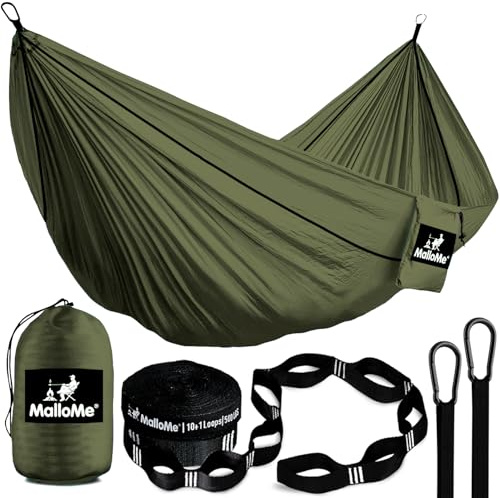MalloMe Doppel Hängematte(300 x 200cm) Ultraleichte Reise Camping Hängematten für Outdoor 2 Personen Atmungsaktives Wasserdichtes Fallschirm-Nylon, inkl. Karabiners -Hammock für Camping, Reise, Garten