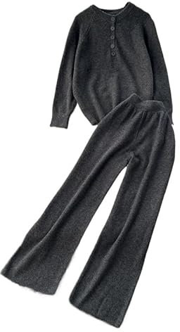 ORDOBO Zweiteiliger Strickanzug Für Damen - 2-Teiliges Strickset Für Herbst Und Winter Rundhalsausschnitt Langärmeliger Pullover + Hose Mit Elastischem Bund Lässige Basic-Loungewear In Volltonfar
