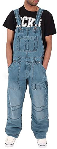 Generisch Salopette en jean surdimensionnée pour homme - Combinaison d'été rétro avec stretch - Poches - Sans manches - Salopette de travail -