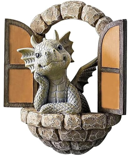 YFJSML Gallinas Decorativas Jardín, Divertidas estatuas Decorativas de gallina para jardín, de Resina, decoración de gallinas, decoración navideña, ja rdín, Patio Trasero, Poste (Dragón -B)